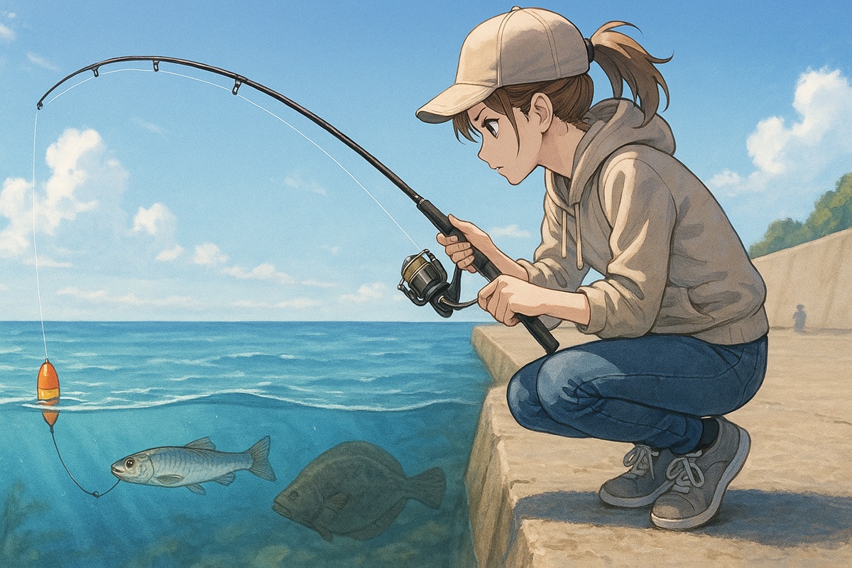 ウグイ泳がせ釣りにおけるヒラメ狙いのタナと誘い方