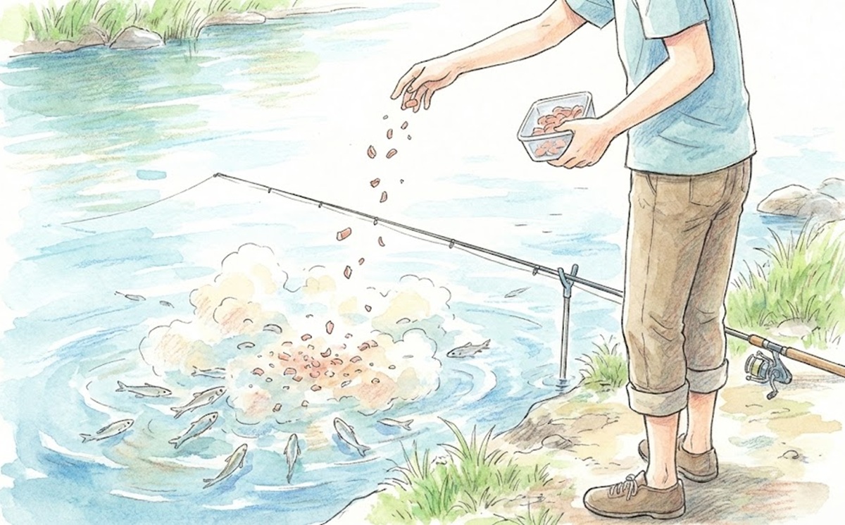 オイカワの集魚に魚肉ソーセージを撒き餌としても使う裏技