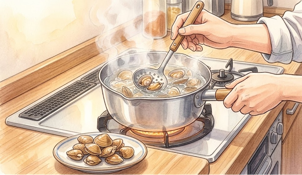 カワハギ釣りでエサ取りが多い状況下で有効なアサリのボイル加工の戦術